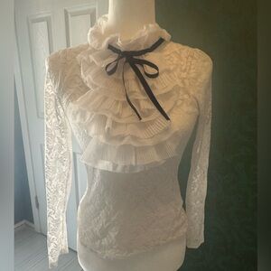 White Lace Ruffle Top